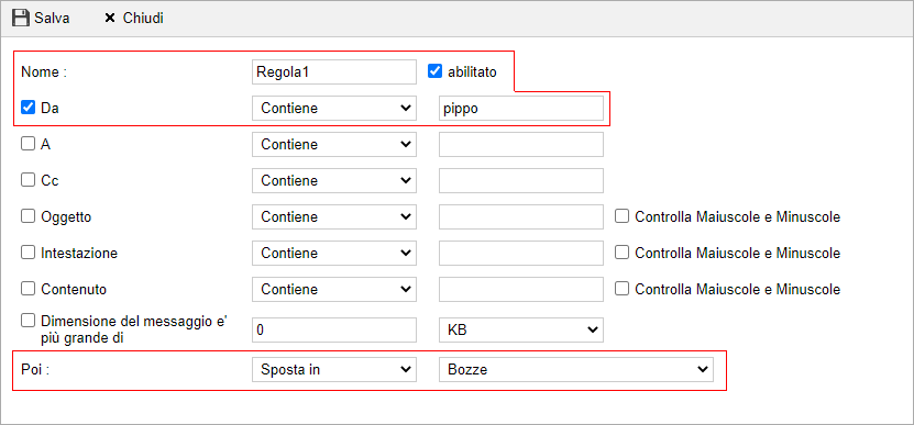 webmail classic impostare regole e filtri per la posta in arrivo guide hosting aruba it