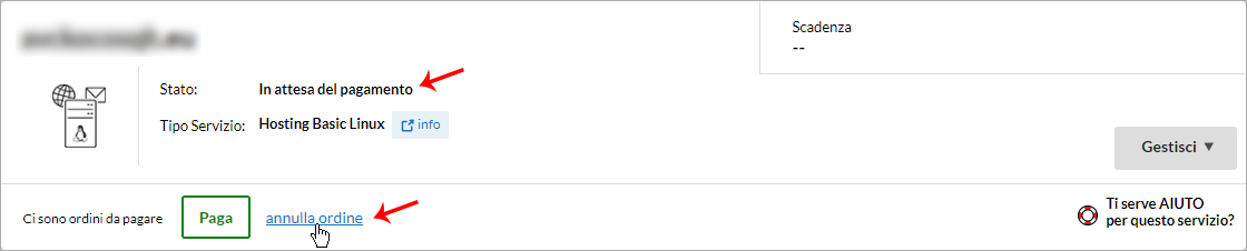 Annullamento ordine di un prodotto e/o servizio Hosting Aruba