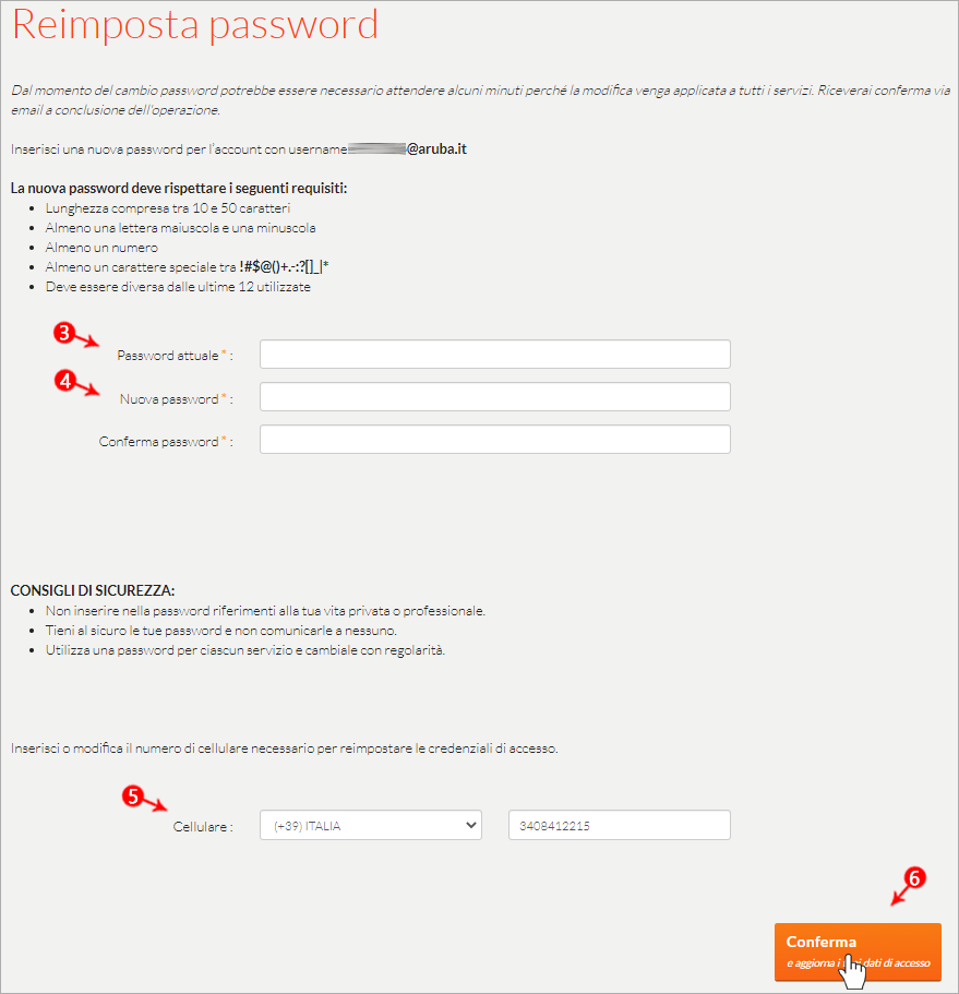 modifica aggiornamento password dei codici di autenticazione guide hosting aruba it