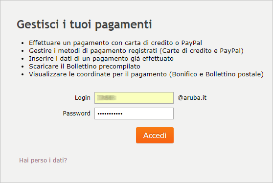 Pagamento Bollettino Postale Aruba